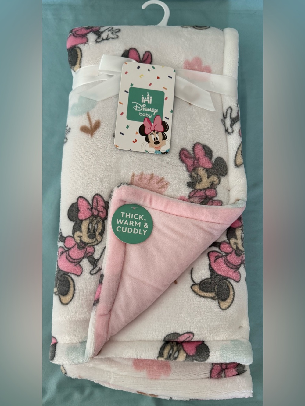Disney Baby Minnie Mouse Pink and White Baby Blanket